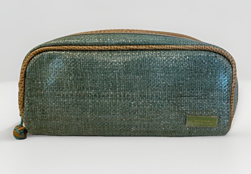 Stephanie Johnson Green Cosmetic Bag 8.5x 5.5 x 2.5 Plastic coated NWOT